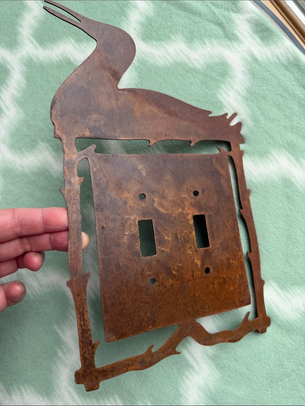 Handmade Laser cut Rust Brown Metal Heron Double Switch Plate - Picture 3 of 4
